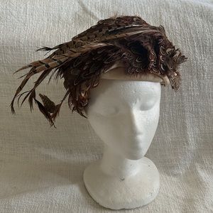 Jack McOnnell vintage cream wool feathered hat